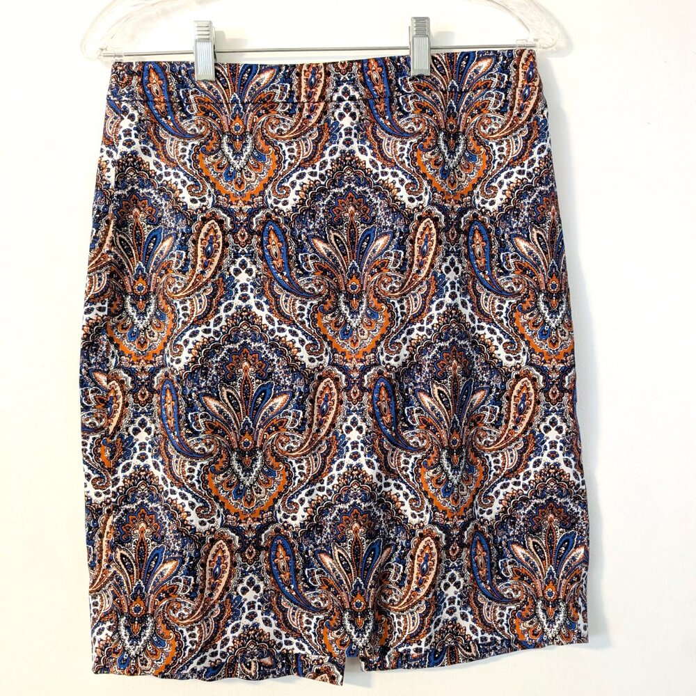 J. Crew Blue & Orange Paisley Skirt, Size 6